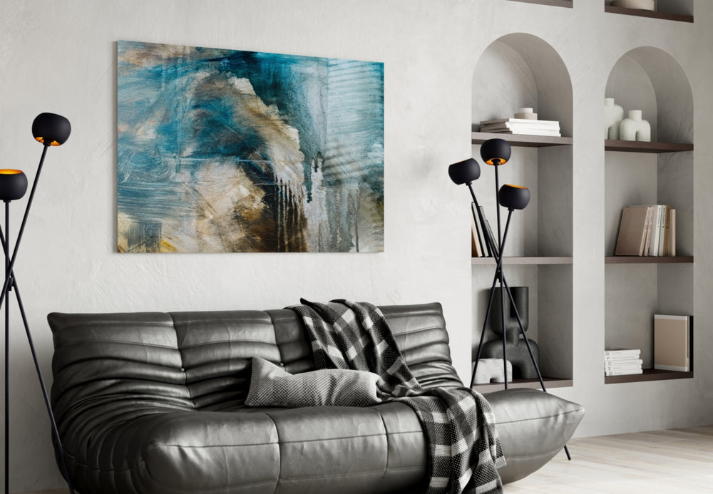 Abstract Colors glass wall art styled in a creative studio