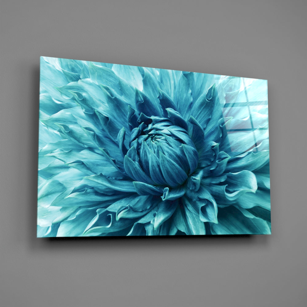 Turquoise dahlia panel bringing serene calm to a contemporary living space
