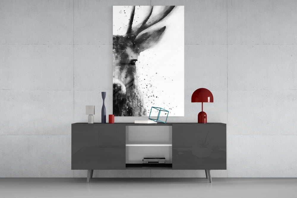 Deer panel catching soft light to reveal its ink wash