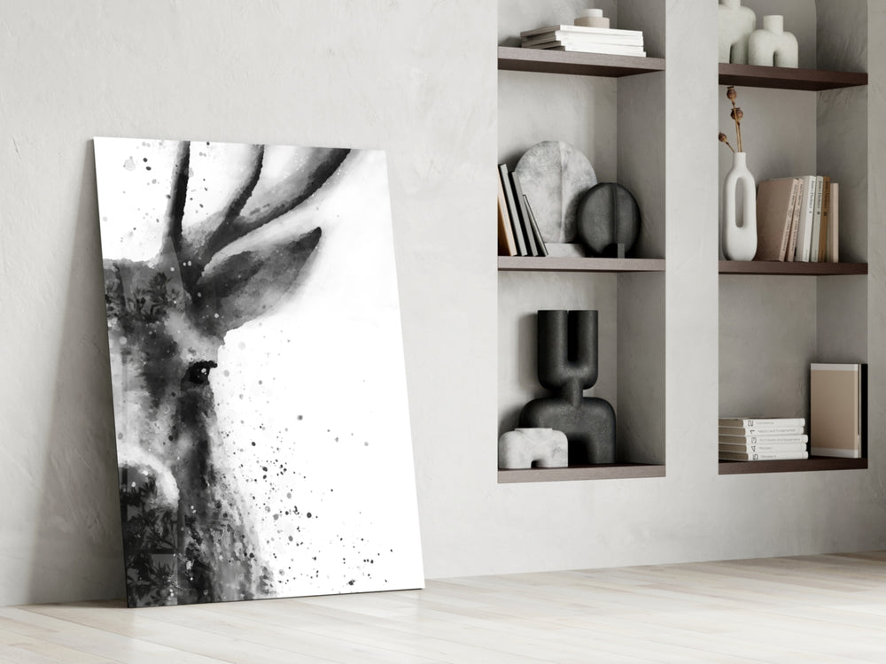 Deer glass print enhancing a reading nook with quiet presence