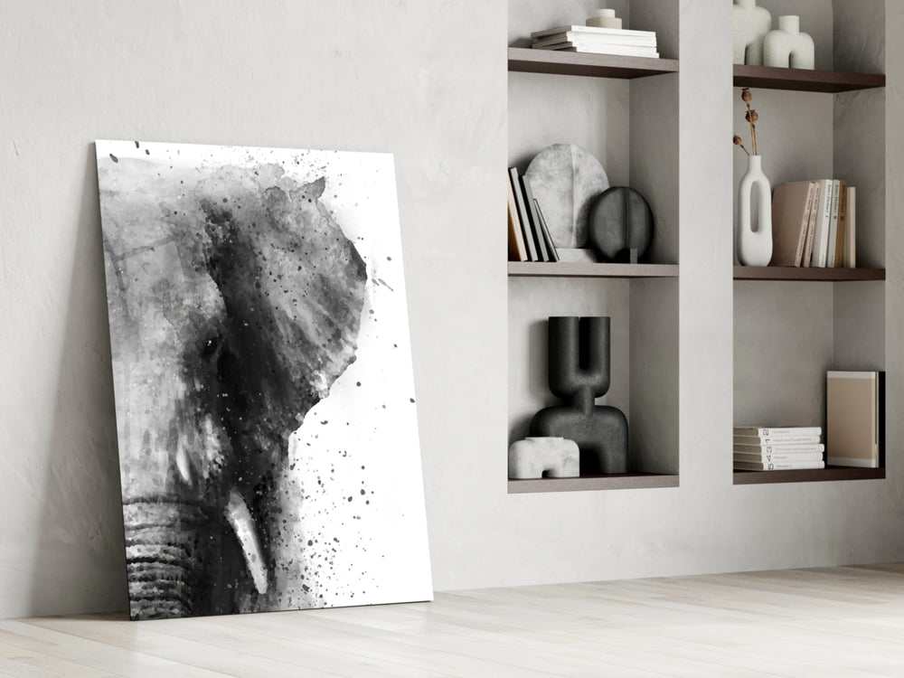 Elephant glass print enhancing a family room with playful wildlife