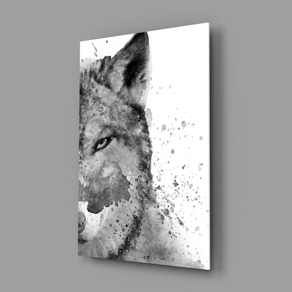 Watercolor wolf panel bringing wild calm to a contemporary living space