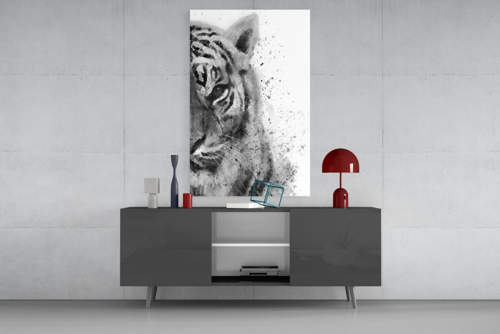 Tiger panel catching soft light to reveal its ink wash