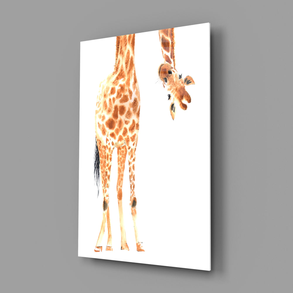 Watercolor giraffe panel bringing playful safari mood to a contemporary living space