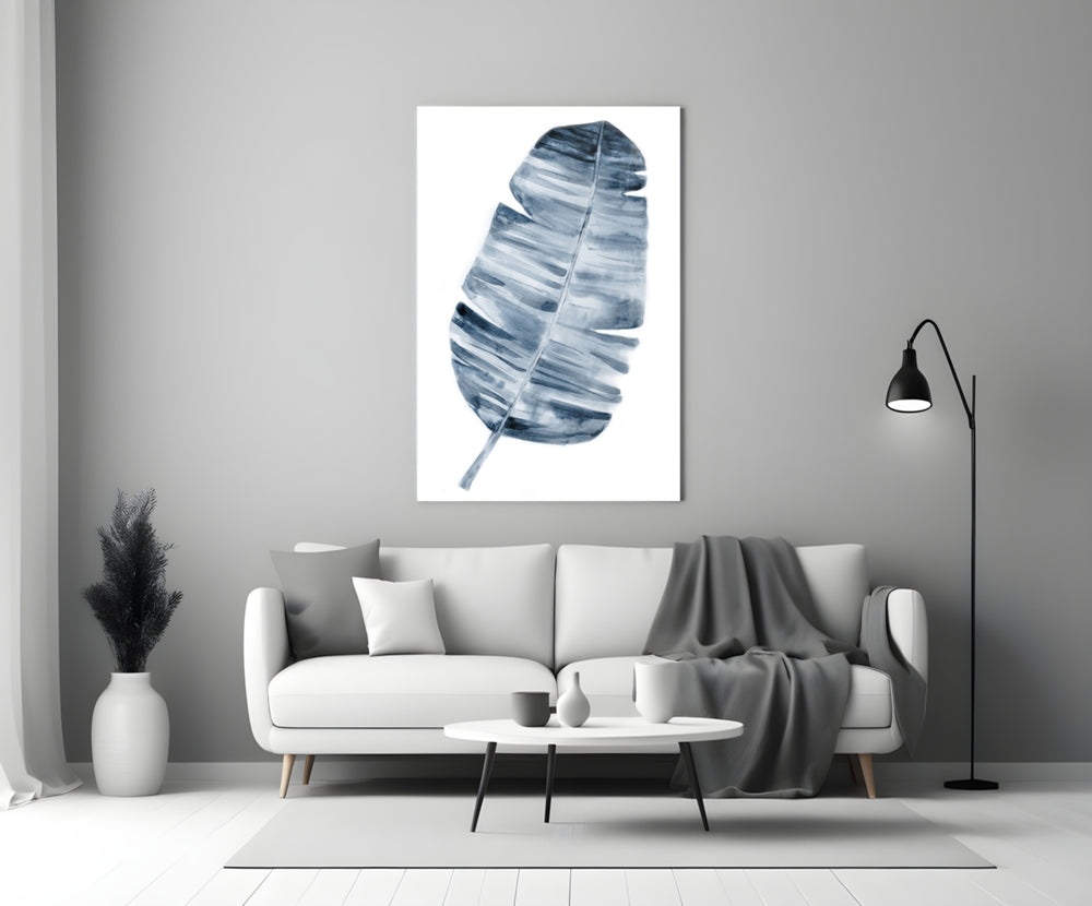 Close-up detail of the indigo watercolor washes along the leaf