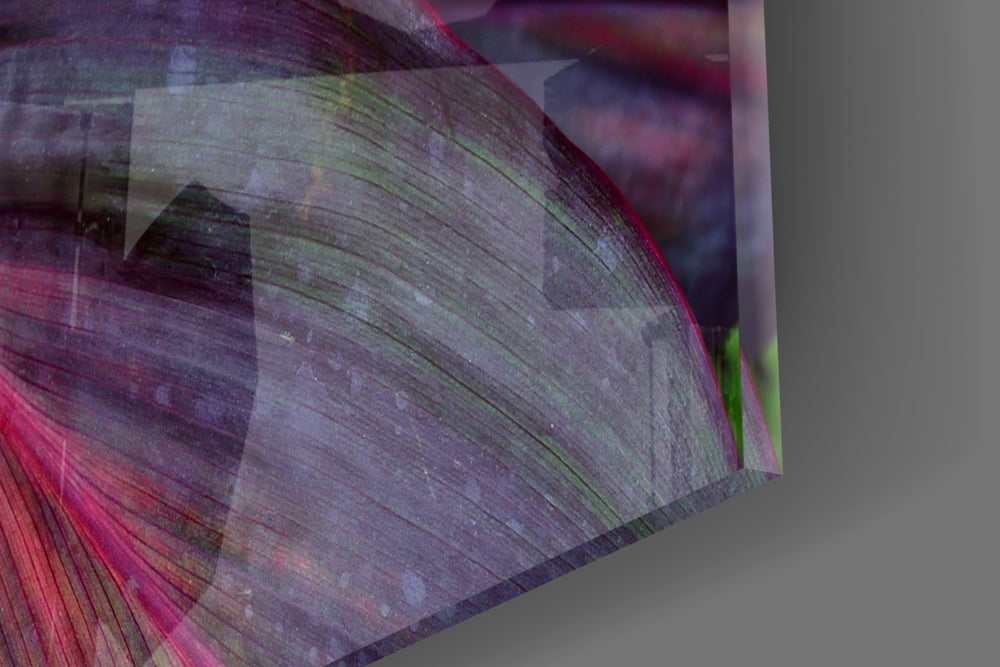 Leaf artwork anchoring a tropical-themed wall in jewel-tone palette