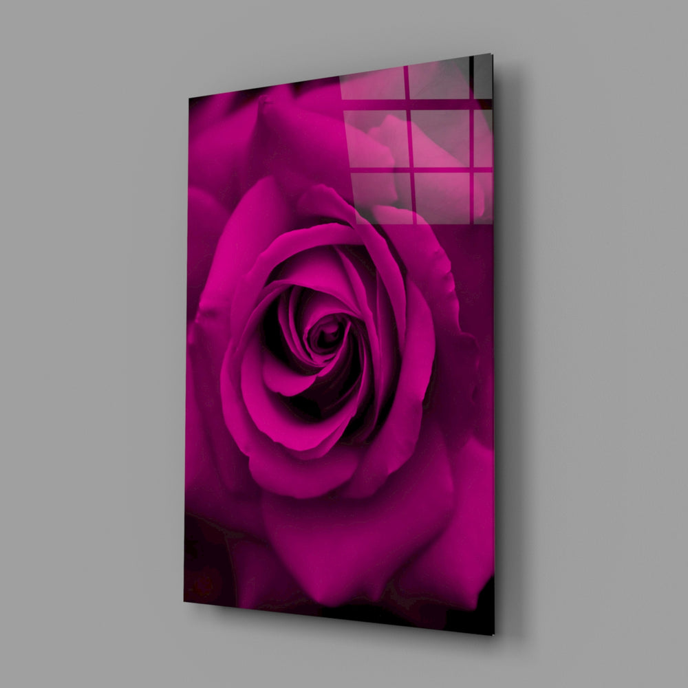 Magenta rose macro panel bringing romantic saturation to a contemporary living space