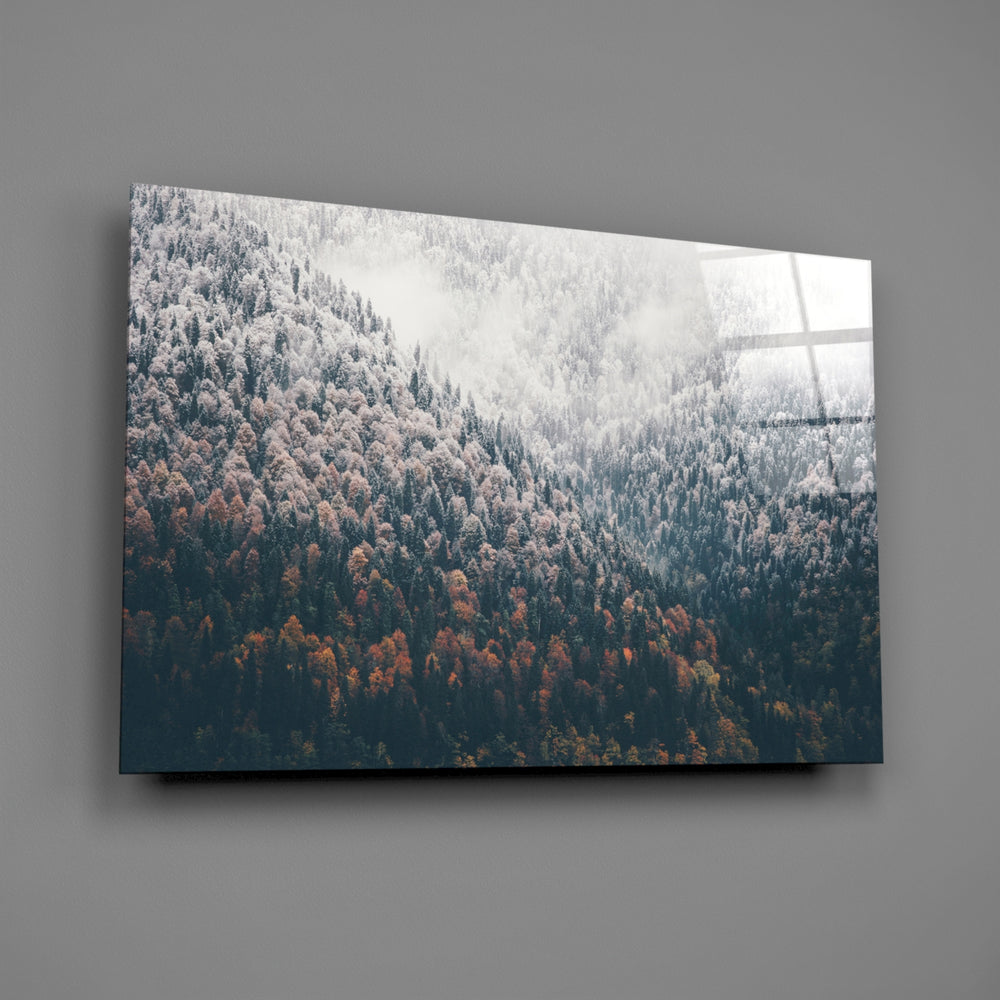 Autumn forest panel bringing retreat mood to a contemporary living space