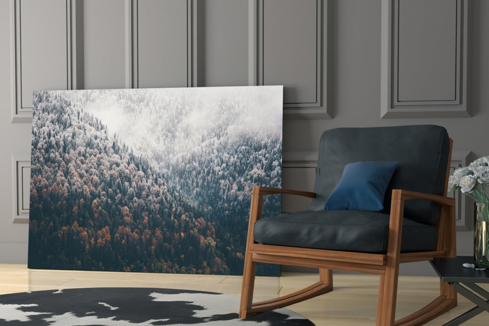 Forest glass print enhancing a hallway with horizon poetry