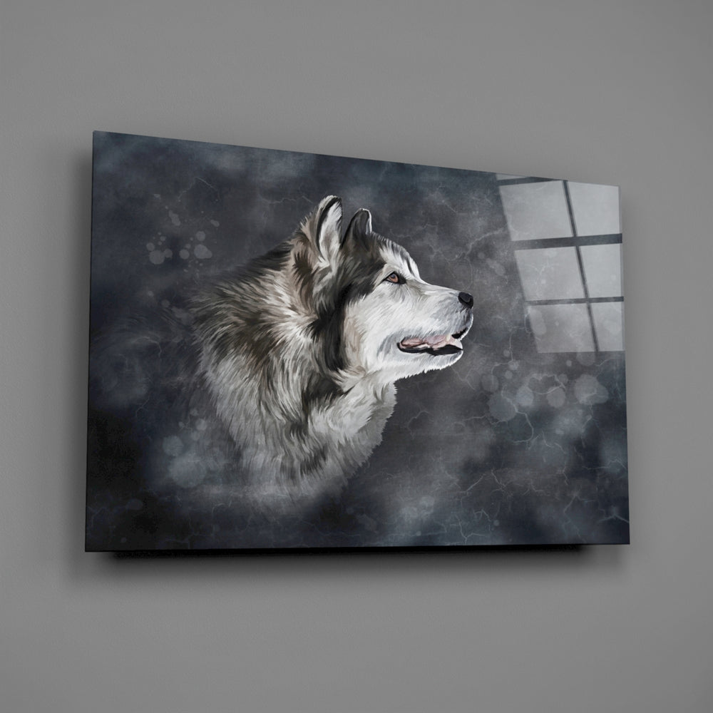 Watercolor husky panel bringing reflective calm to a contemporary living space