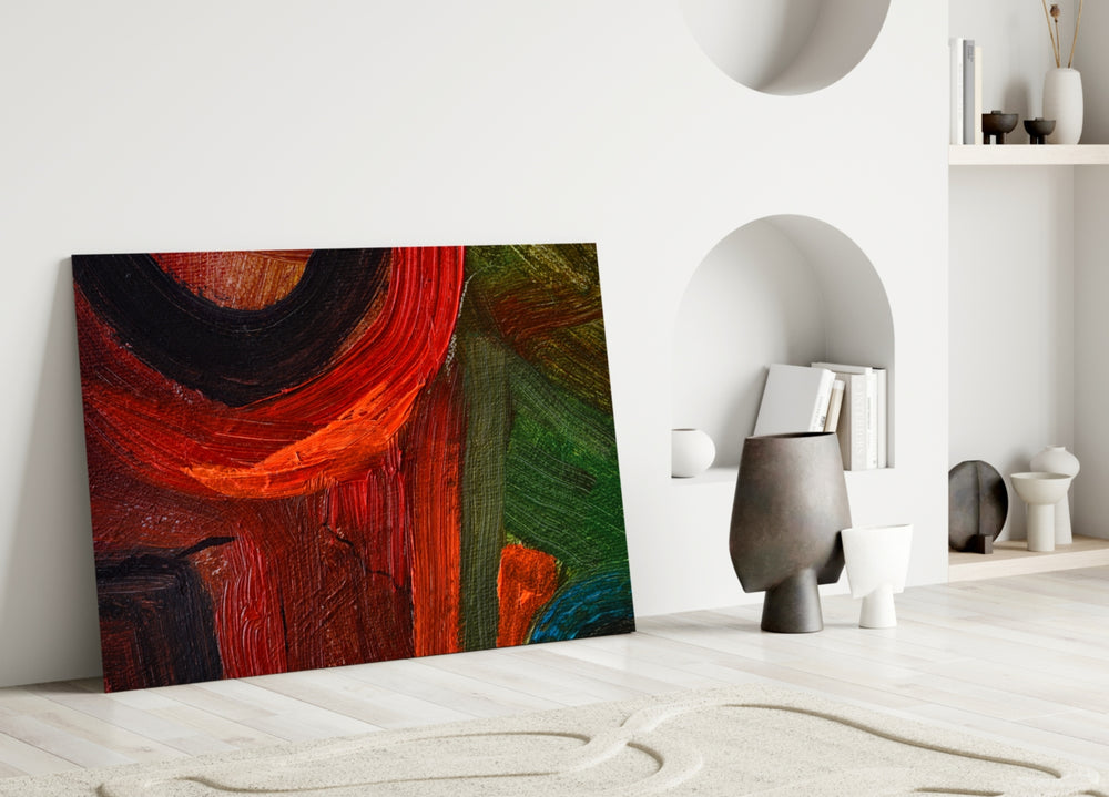 Abstract Glass Wall Art displayed in modern living room interior