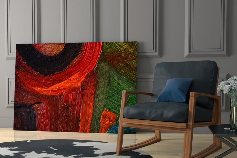 Abstract glass wall art in stylish dining room