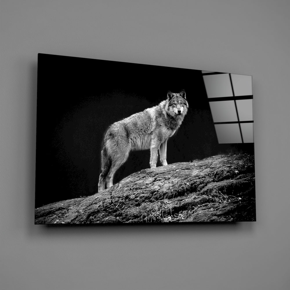 Monochrome wolf panel bringing explorer presence to a contemporary living space