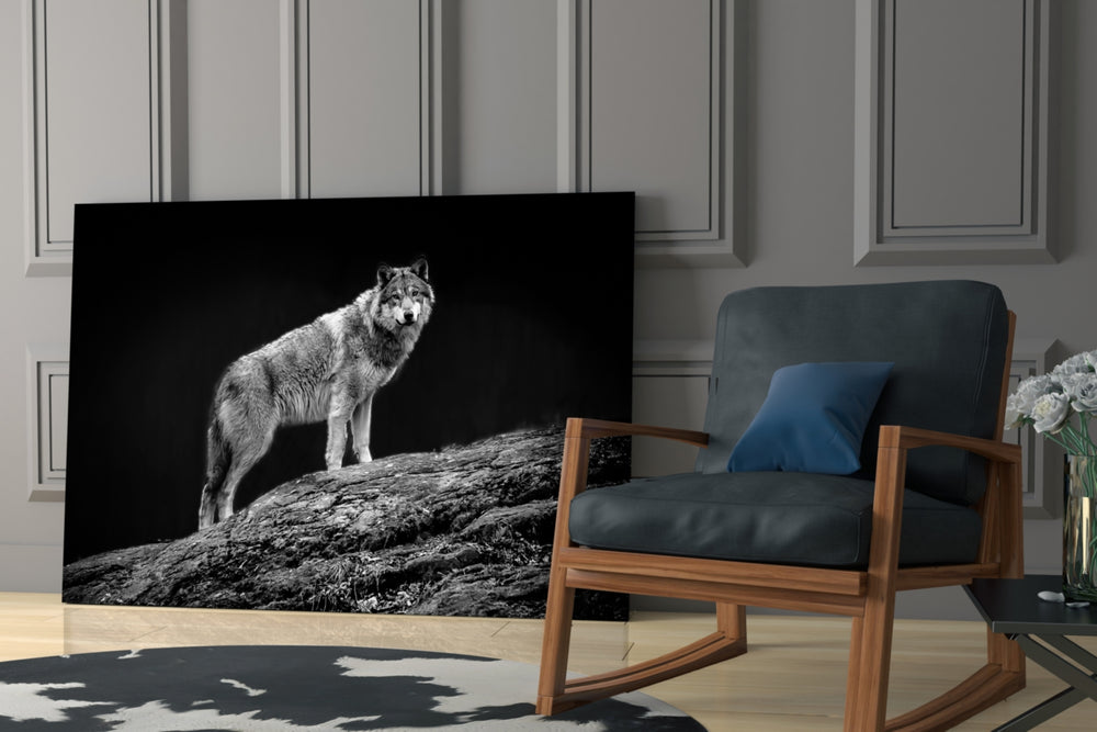 Wolf glass print enhancing a hallway with sentinel gaze