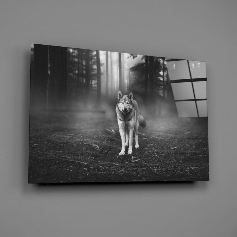 Misty wolf panel bringing retreat mood to a contemporary living space