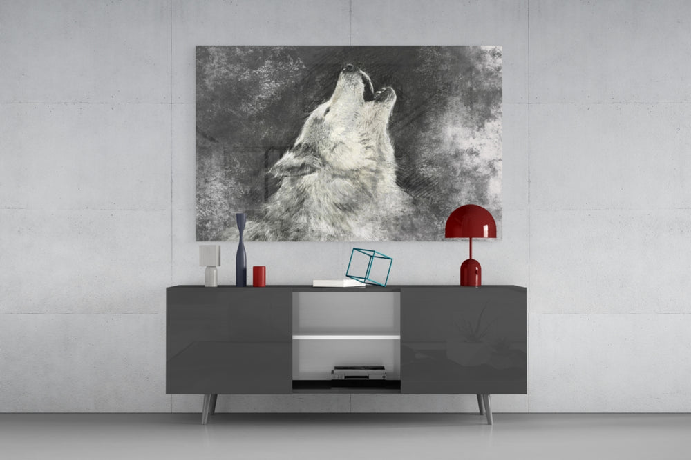 Wolf panel catching low light to reveal its painterly howl