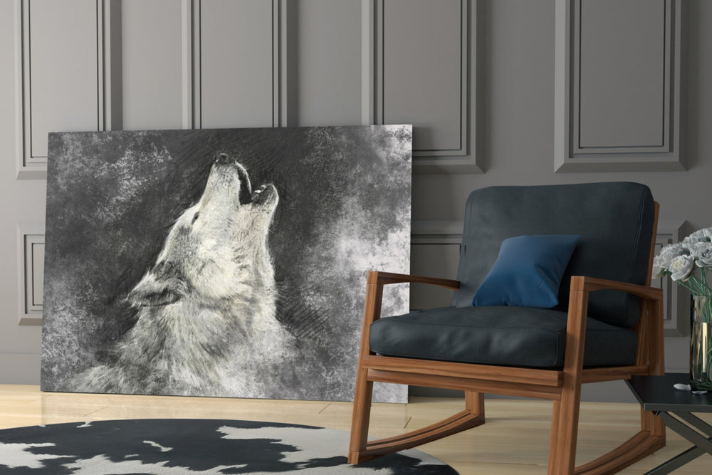 Wolf glass print enhancing a hallway with sentinel cry