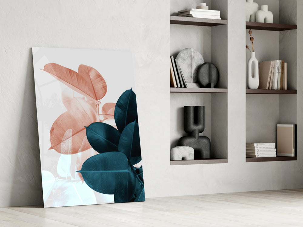Leaves glass print enhancing a dressing area with gentle grace