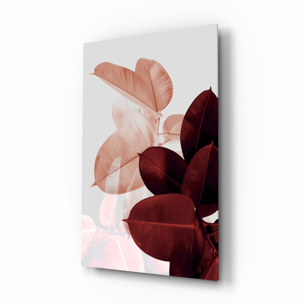 Leaves glass wall art displayed above a console in a designer interior