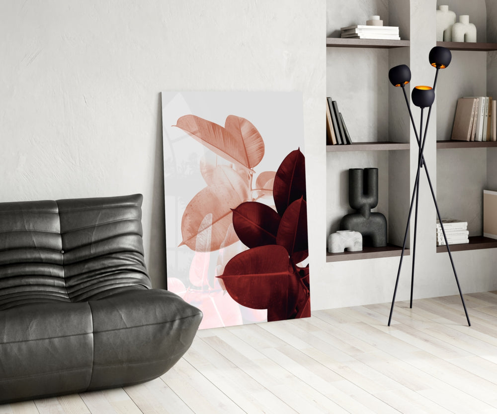 Leaves panel adding wine-tone elegance to a dining area