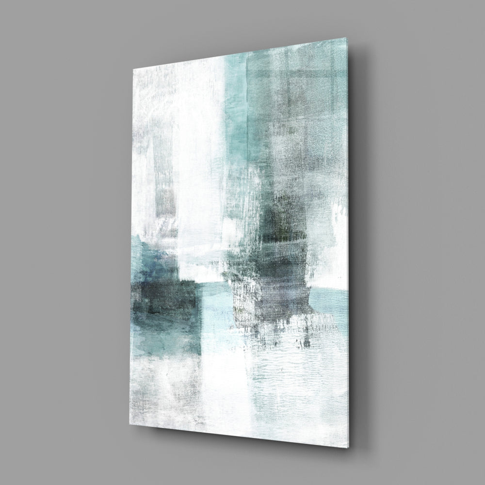 Blue-gray color field panel bringing painterly calm to a contemporary living space