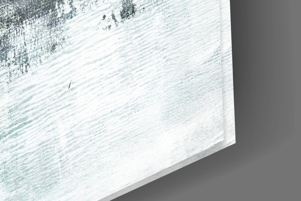 Abstract artwork anchoring a hallway with serene palette