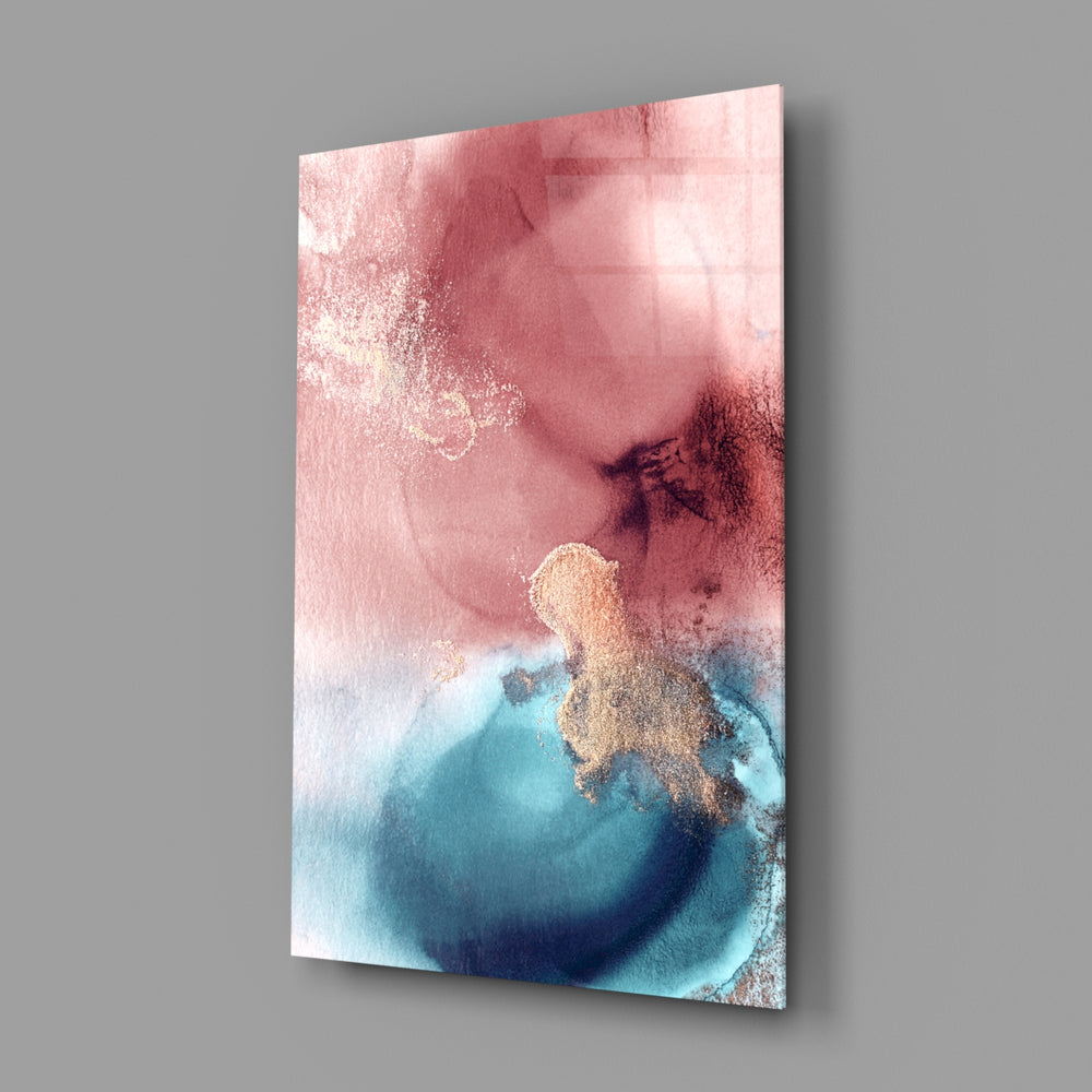 Pink-and-teal ink panel bringing luxe color to a contemporary living space
