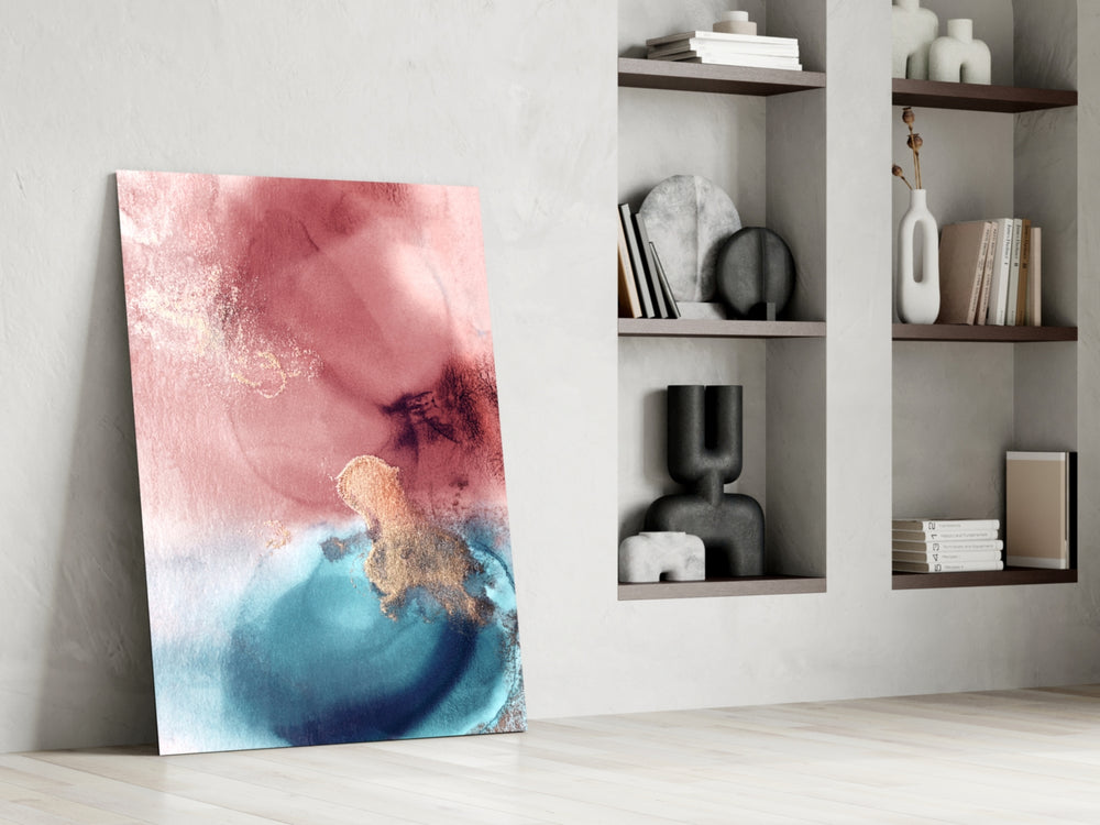 Abstract glass print enhancing a lounge with jewel-tone energy