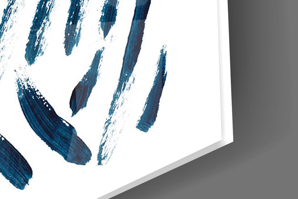 Lines artwork anchoring a hallway with minimalist palette