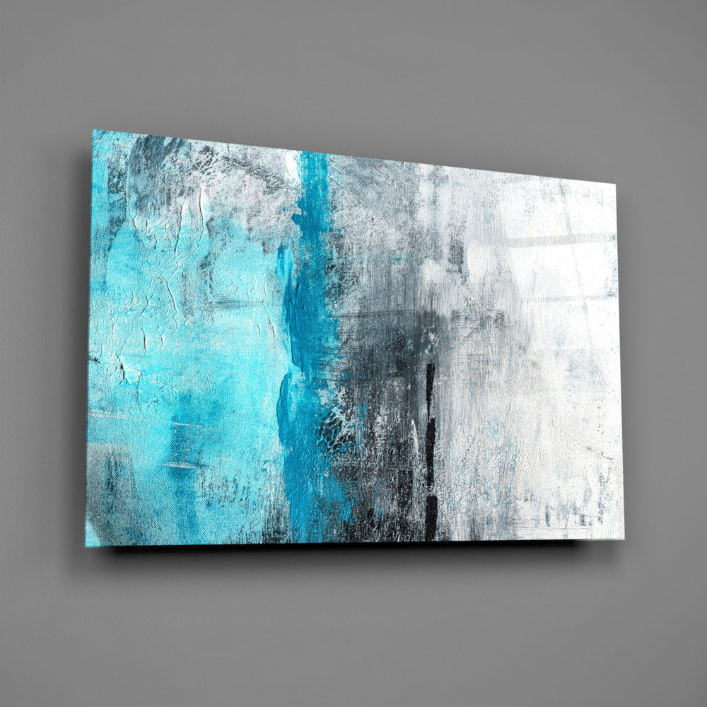 Turquoise color-block panel bringing serene calm to a contemporary living space