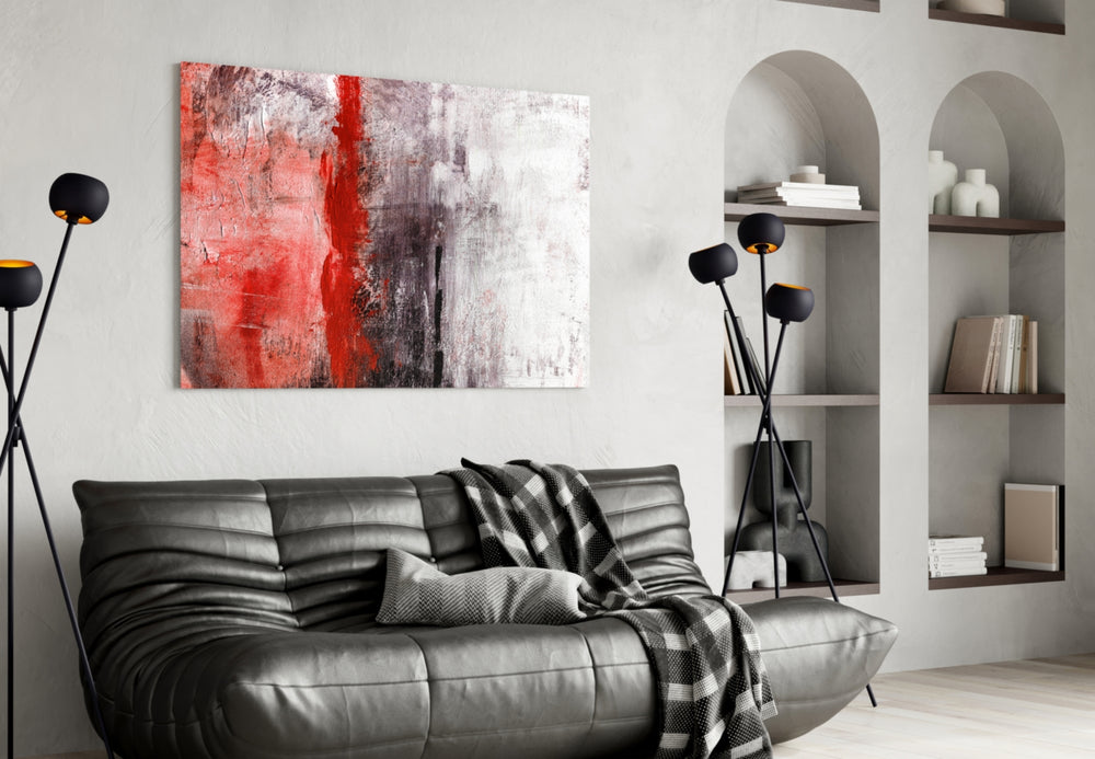 Abstract glass wall art styled in a creative studio