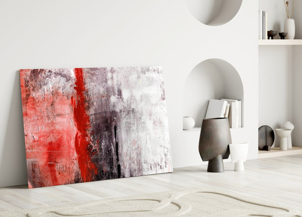 Close-up detail of crimson pigment meeting cream and black weathered field