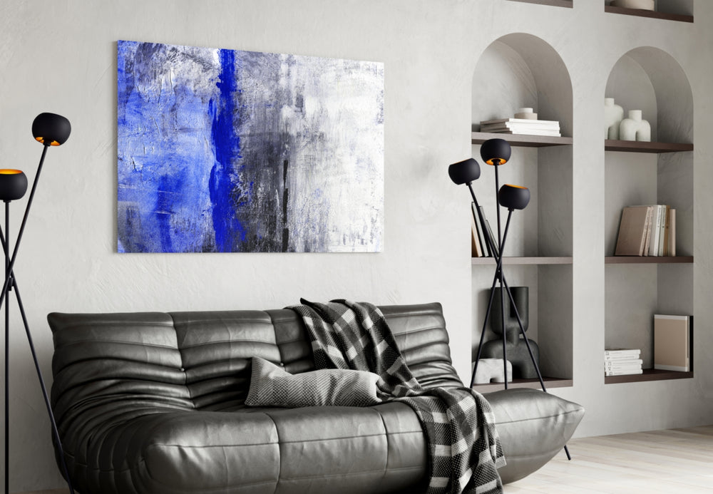 Abstract glass wall art styled in a creative studio
