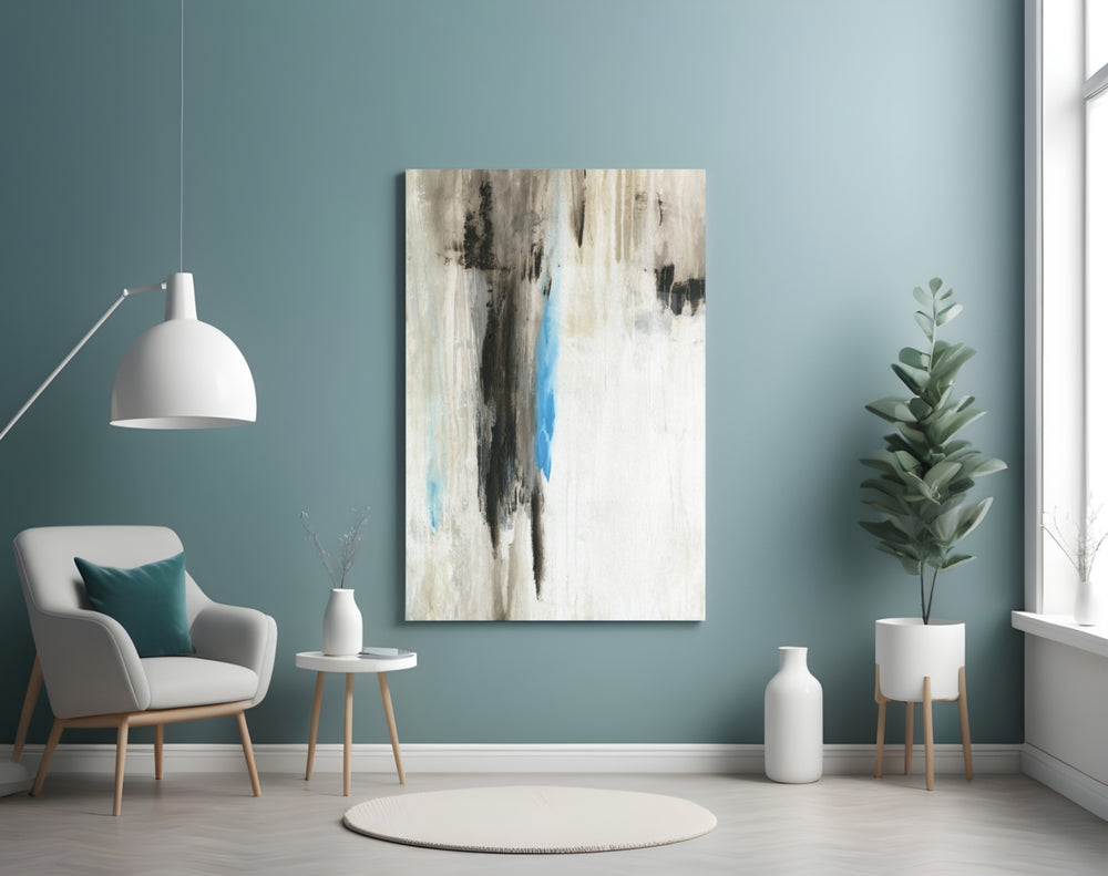 Abstract glass wall art styled above a bed in a serene bedroom