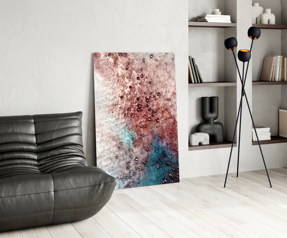 Abstract panel adding rose-gold mood to a dressing area