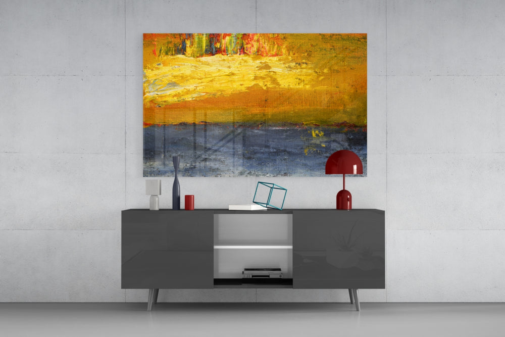 Abstract panel catching warm light to reveal its painterly grain