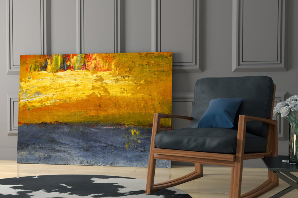Abstract glass print enhancing a hallway with horizon poetry