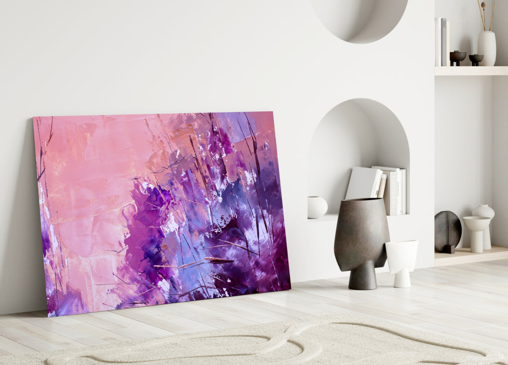 Close-up detail of violet and magenta strokes with ink-line scratches