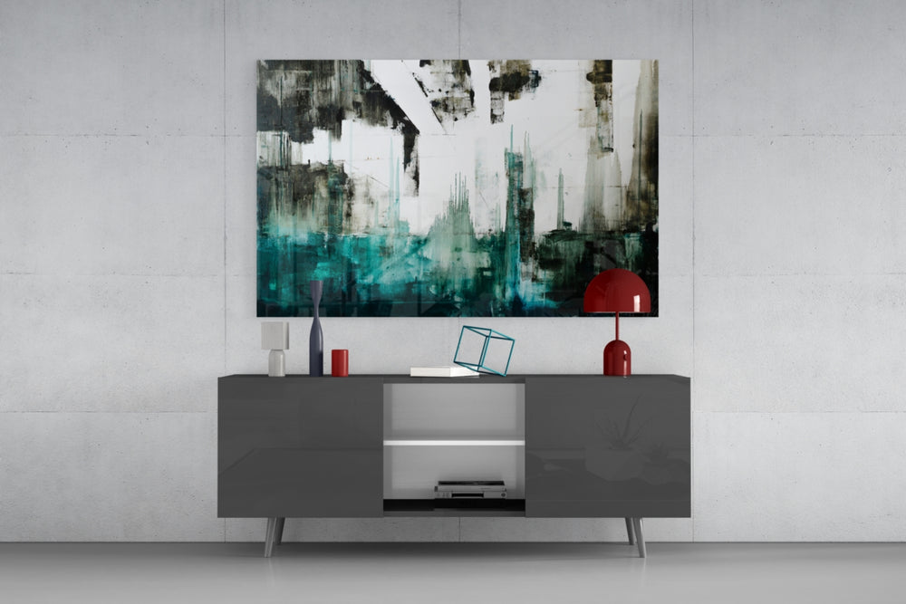 Abstract panel catching low light to reveal its skyline drips