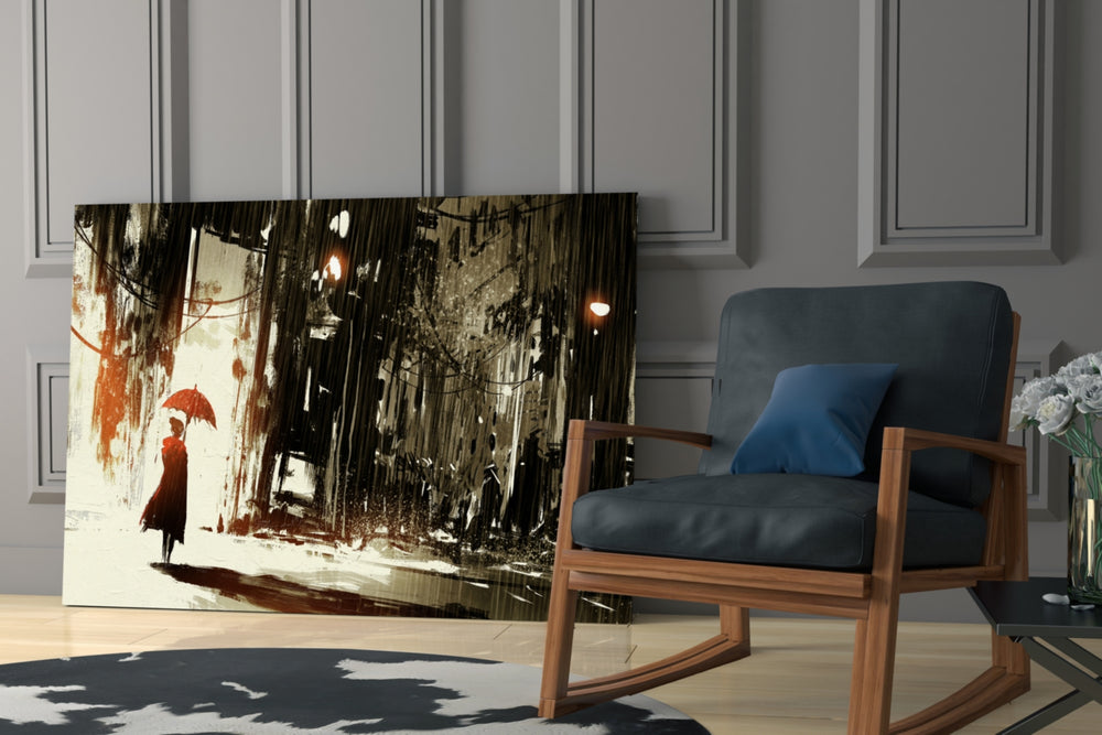 Rainy City glass print enhancing a hallway with statement focal point