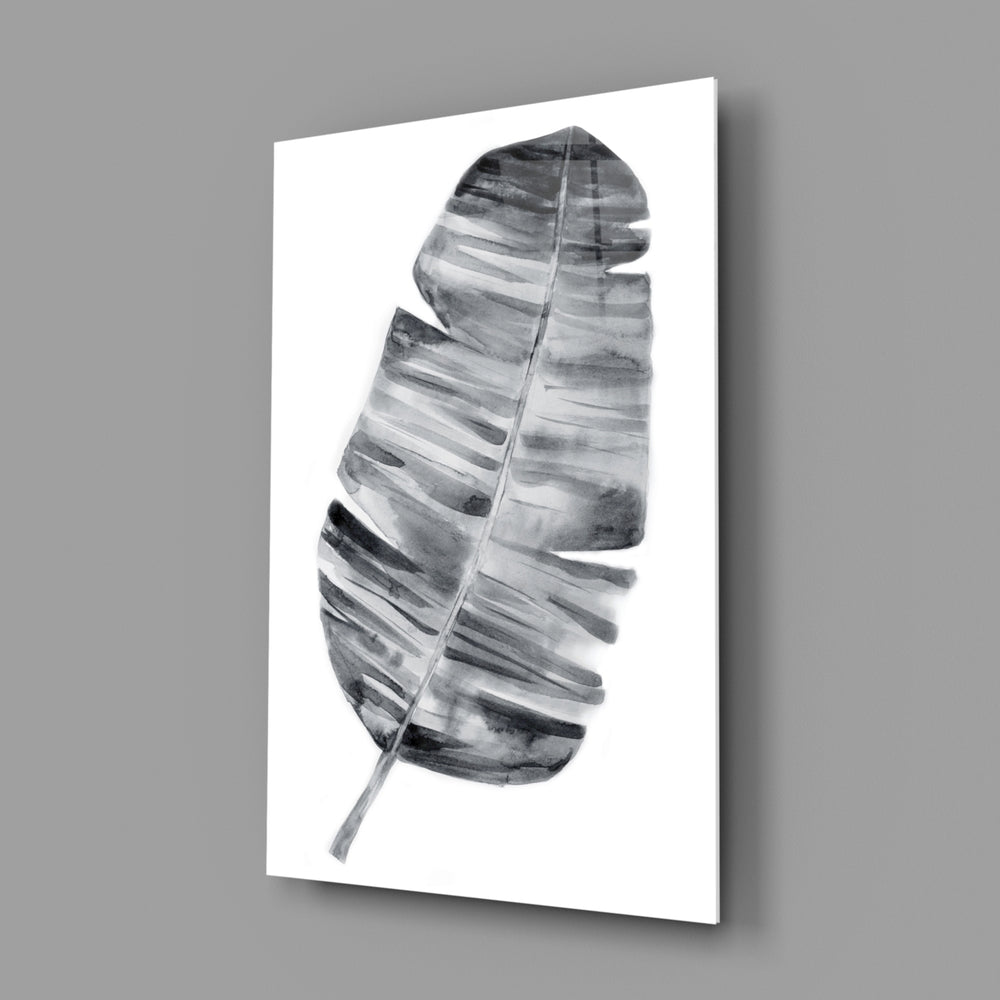 Monochrome leaf panel bringing serene calm to a contemporary living space