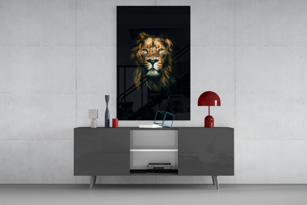 Lion panel catching low light to reveal its chiaroscuro intimacy