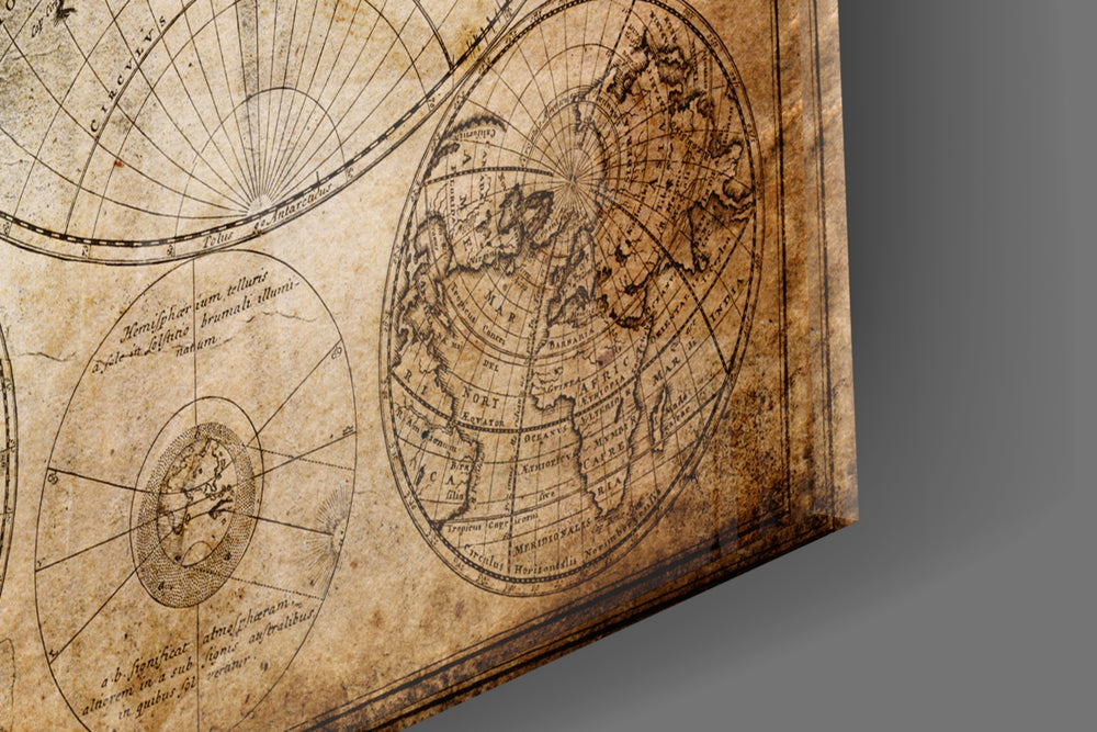World Map artwork anchoring an entryway with warm palette