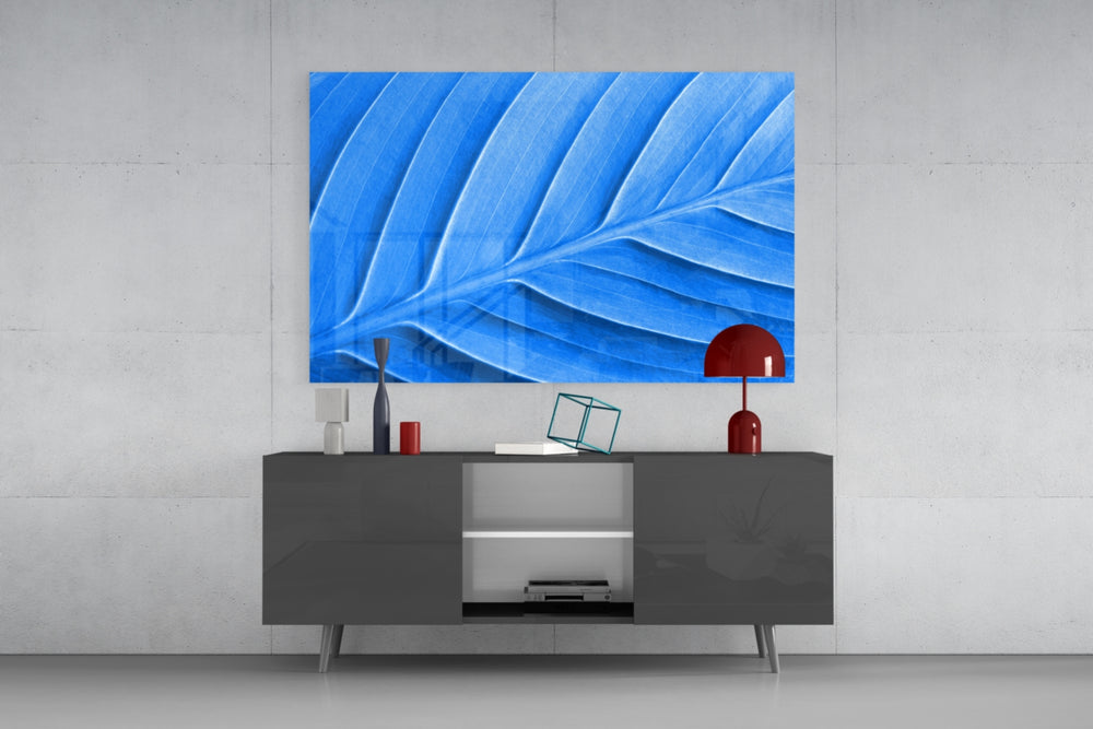 Blue Leaf panel catching soft light to reveal its graphic veins