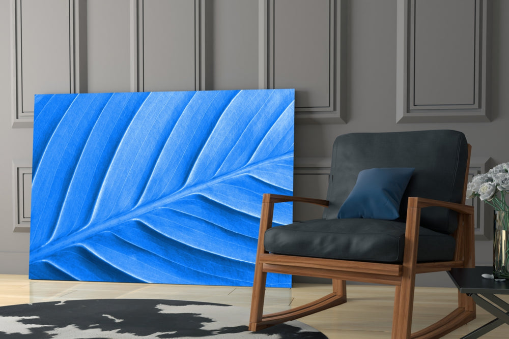 Blue Leaf glass print enhancing a hallway with quiet drama