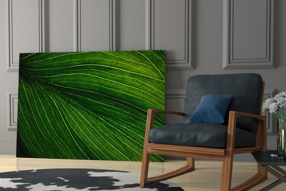 Green Leaf glass print enhancing a hallway with statement focal point