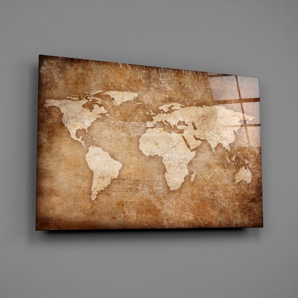 Cocoa-amber map panel bringing explorer presence to a contemporary living space