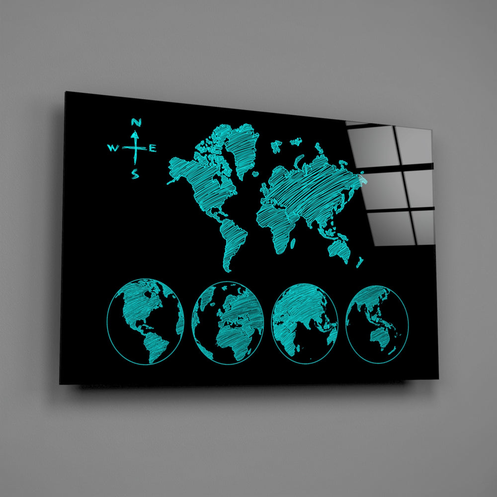 Turquoise sketched-map panel bringing explorer presence to a contemporary living space