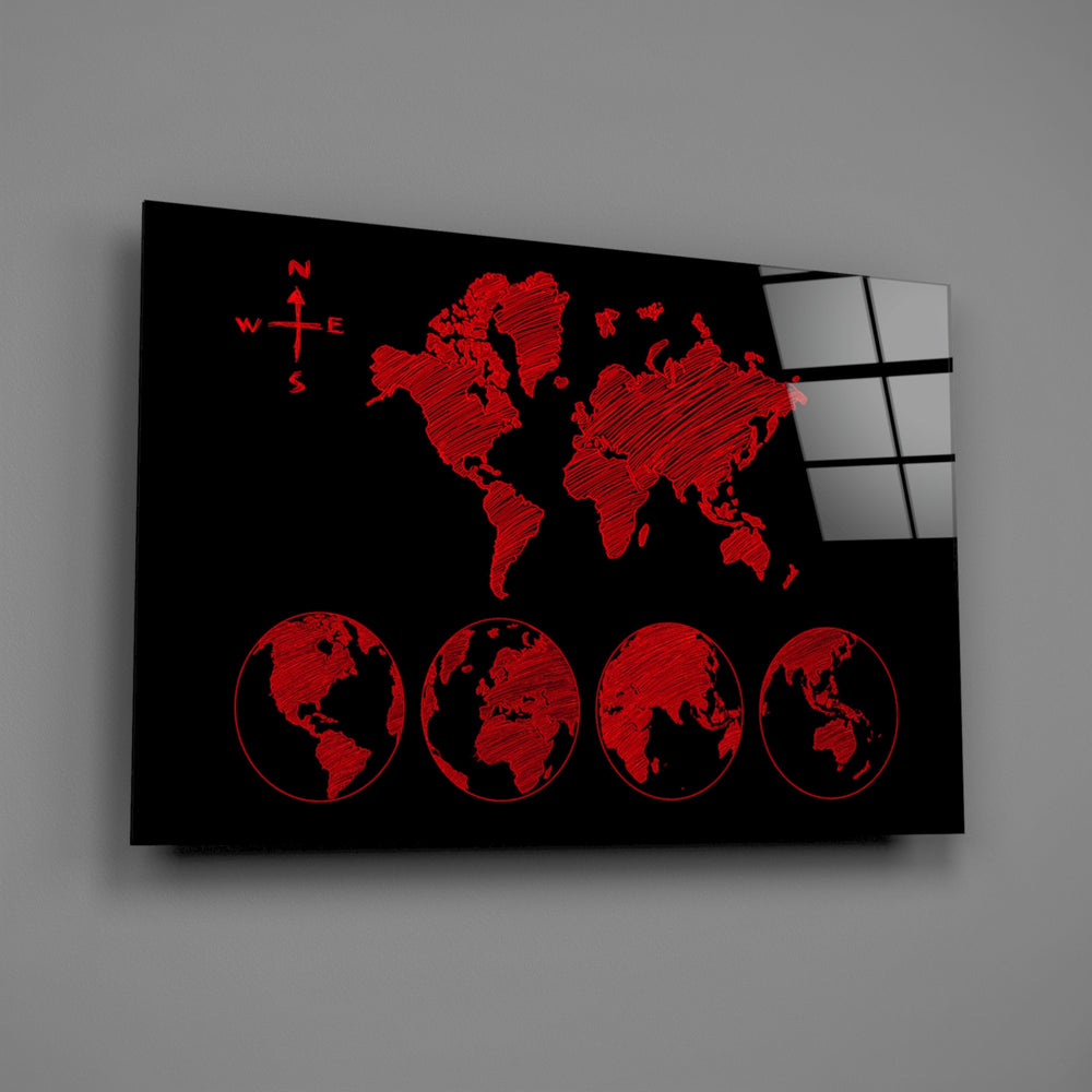 Red sketched-map panel bringing explorer presence to a contemporary living space