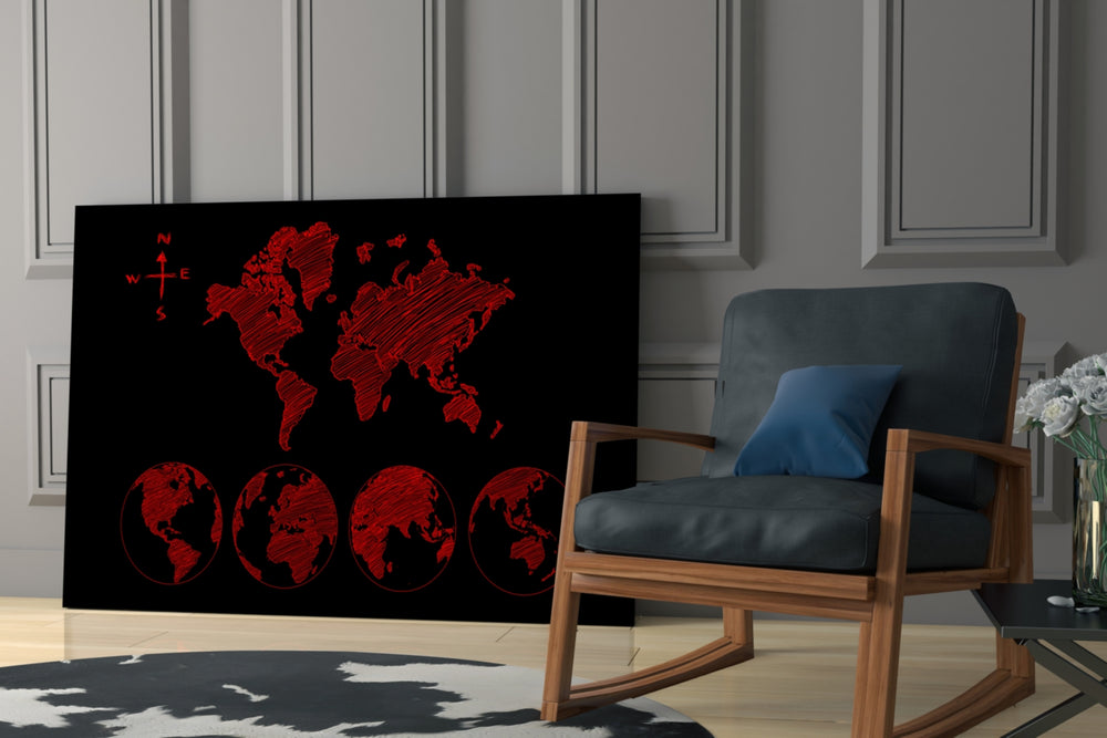 Continents glass print enhancing a hallway with statement focal point